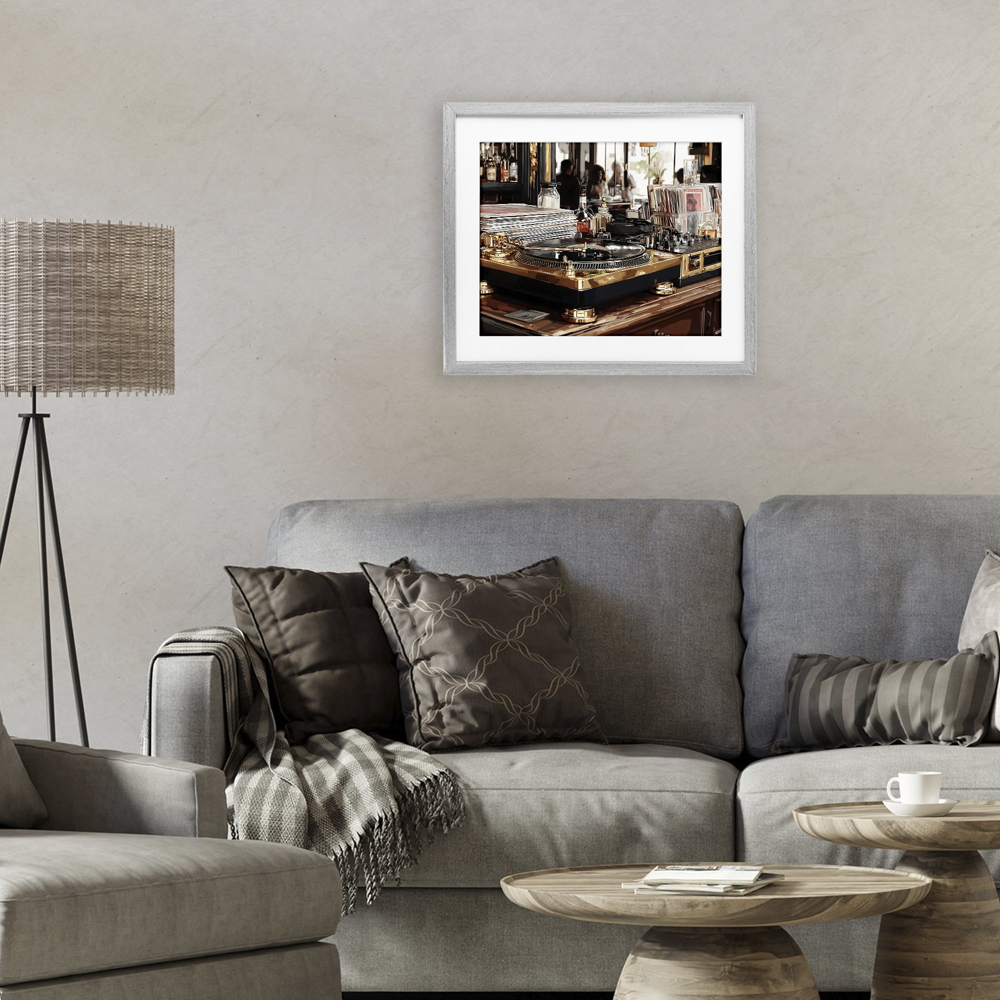 Stupell Industries Work Place Vintage Gold Turntable Gray Framed Print Under Glass, design by Franklyn Gregory