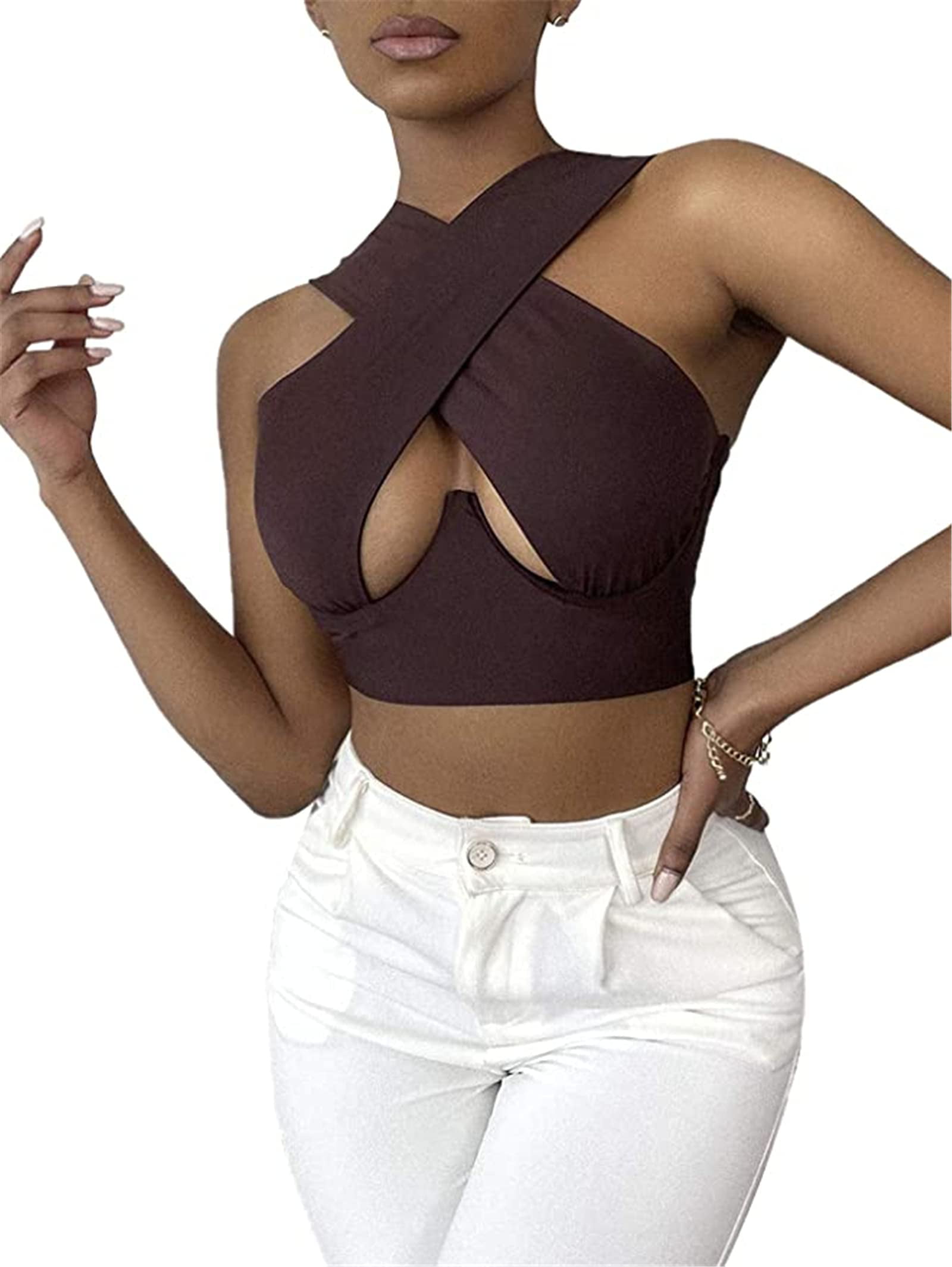 Womens Cami Basic Back Short Tank Top Vest T-Shirt Sleeveless Camisole Blouse