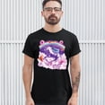 thumbnail image 3 of Tee Hunt Pug Riding a Unicorn in Clouds T-shirt Space Rainbow Trippy Donuts Men's Tee, Black, 4X-Large, 3 of 5