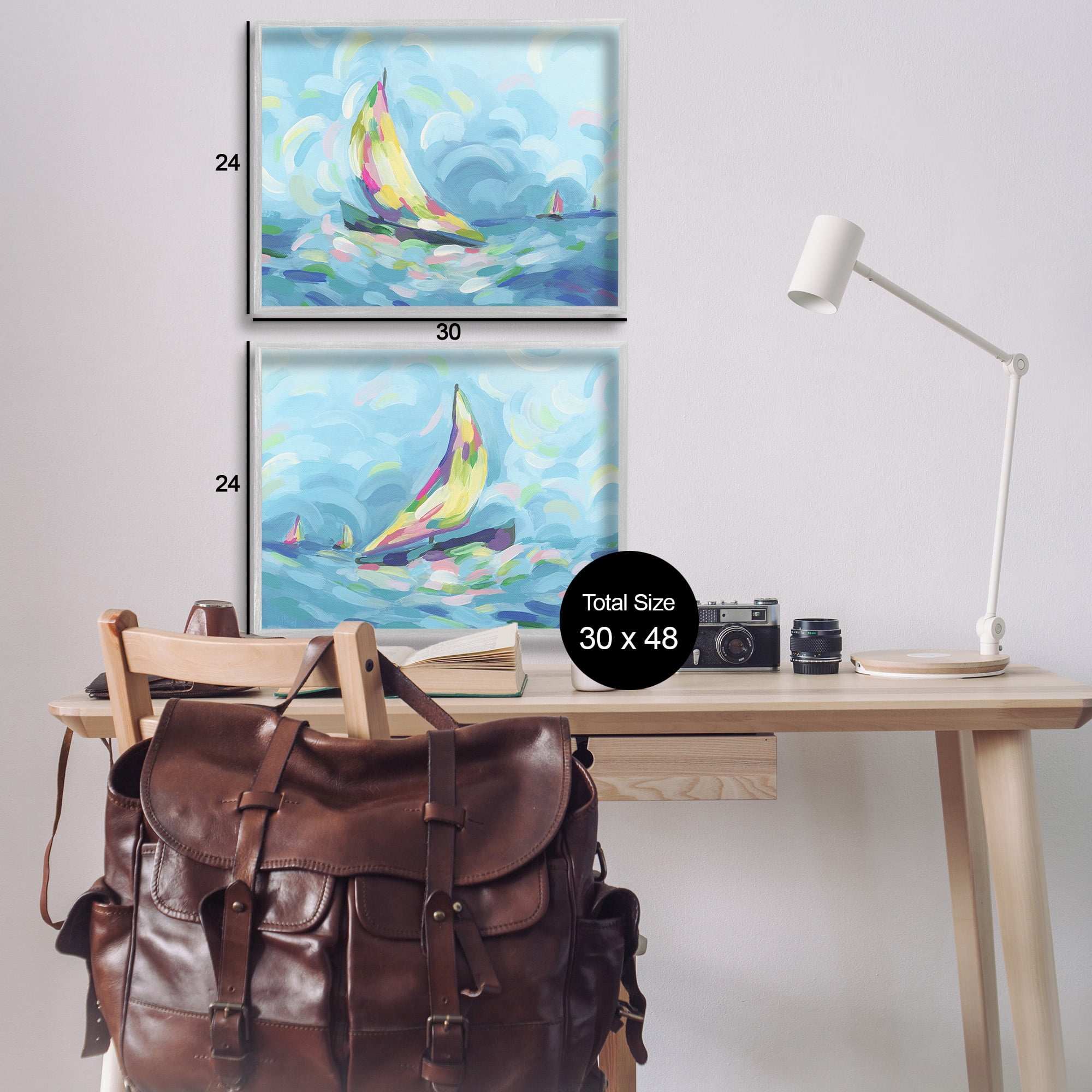 Stupell Industries Brushed Maritime Sailboats Transportation Painting Gray Framed Art Print Wall Art, 30 x 24, Set of 2