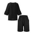 thumbnail image 6 of Jinhomg Two Piece Outfits for Women Summer Short Sleeve Shirts & Wide Leg Shorts Fall Outfits Cotton Linen Lounge Comfy Suit Black,S, 6 of 7