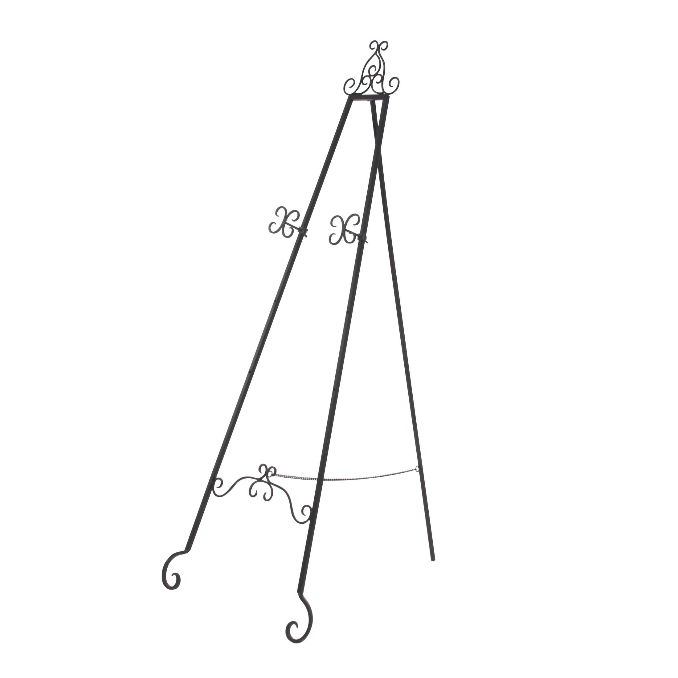 DecMode 25" x 70" Black Metal Tall Adjustable Floor 3 Tier Scroll Easel, 1-Piece