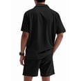 thumbnail image 4 of Men's Short Sleeve Sets Shirts Set 2 Piece Shirt Outfit Black S, 4 of 7