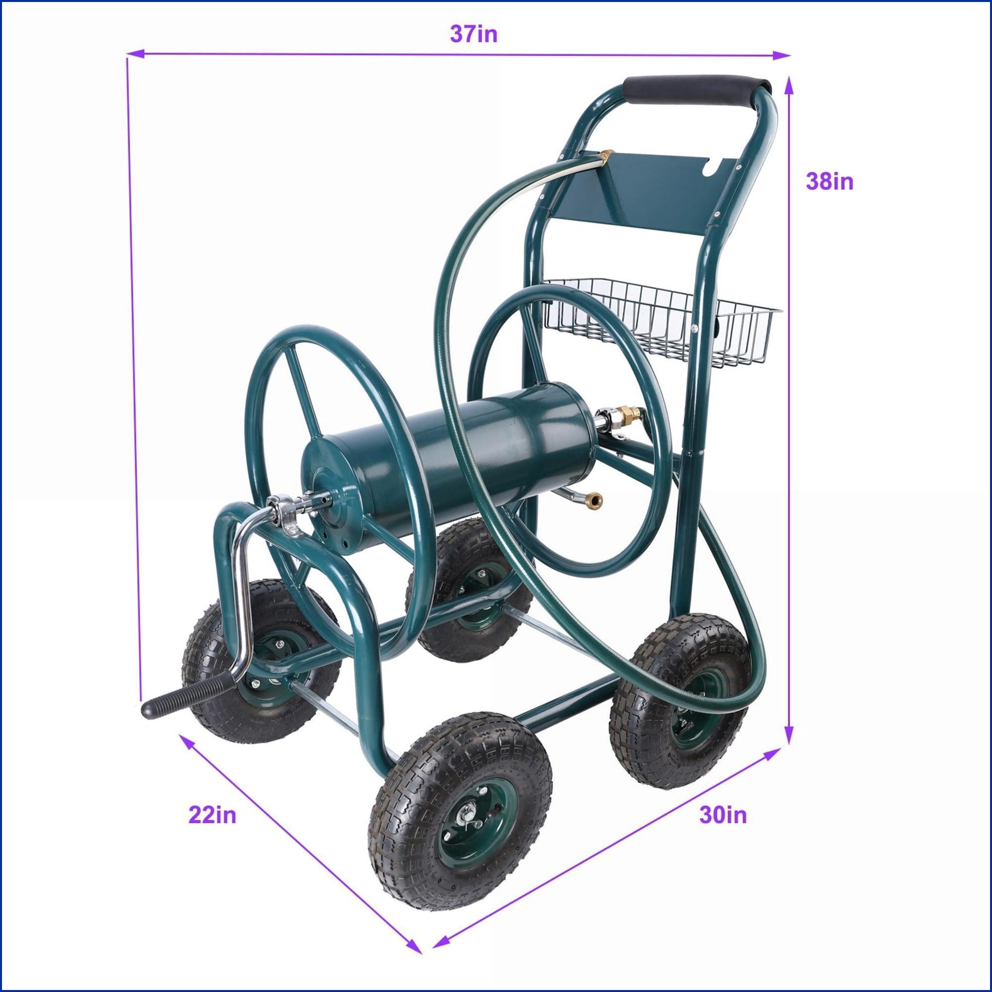 Garden Hose Reel Cart | 4-Wheel Portable Heavy Duty | For Garden Lawn Backyard | Sage Green | ABS+Rubber+Steel (Q235)