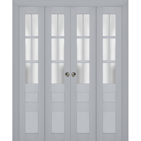 Sliding Closet Double Bi-fold Doors | Veregio 7339 Matte Grey with Frosted Glass