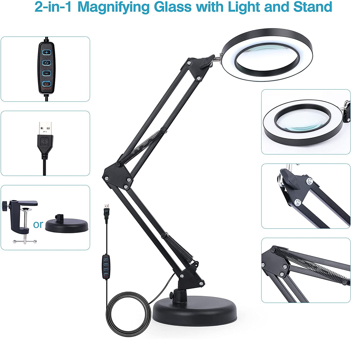 国内発送 Magnifying Glass with Light and Stand，Stepless Dimmable，Light an 卓上ライト 