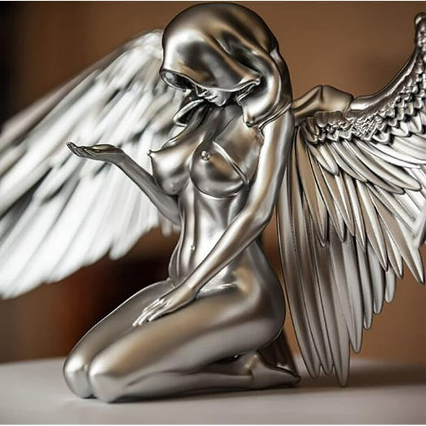 3D Angel Art Statue Decor Angel Shaped DIY Resin Statue Nude Sexy Human Body  Resin Sculpture Redemption Angel Creative Sculpture Home Table Ornaments  for Indoor Outdoor (Silver, 7.873.743.35inch) 