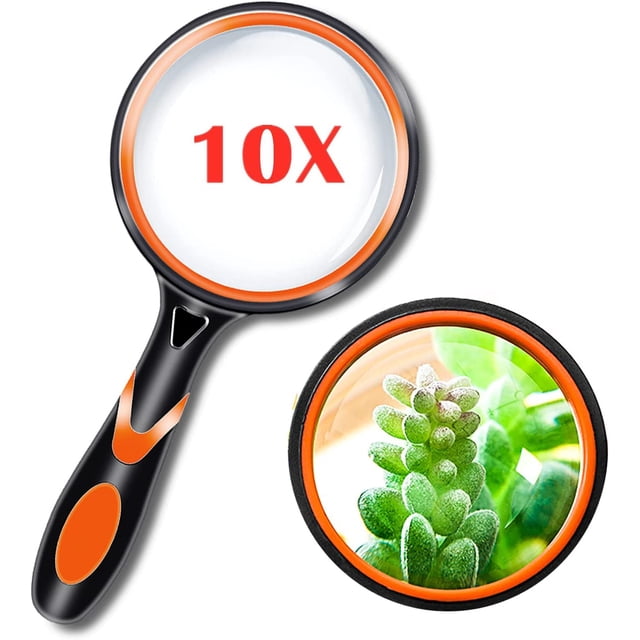 1 lupa premium de 10 aumentos, lupas irrompibles de 90 mm con mango de goma suave antideslizante para personas mayores que leen la naturaleza de los insectos