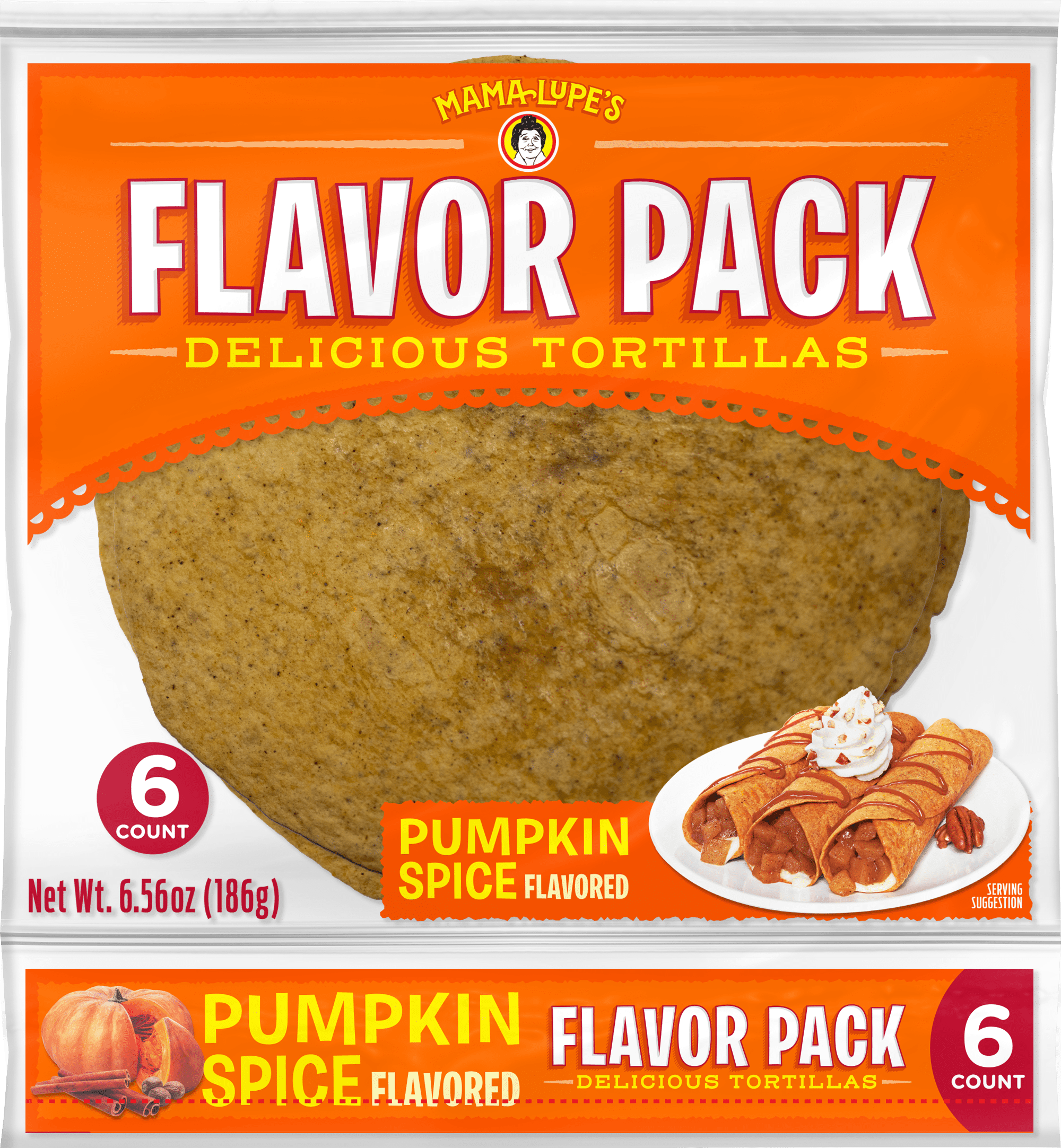 Flavor pack Pumpkin Spice Flavored Tortilla from Mama Lupe's bring a taste of fall into your day and are great with ice cream or for other creative uses. They are also great for snacking anytime.