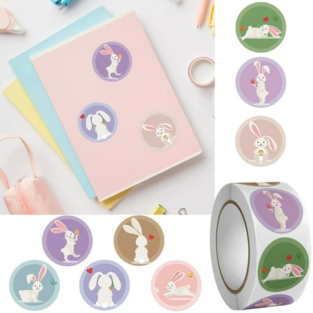 Popular Pick! Zhouzou 1 Roll Of Stickers (500Pcs)Circular Roll Cute Rabbit Animal Sticker Kindergarten Hand Sticker Festival Decorative Seal Sticker Sticker Sticker Purple Paper