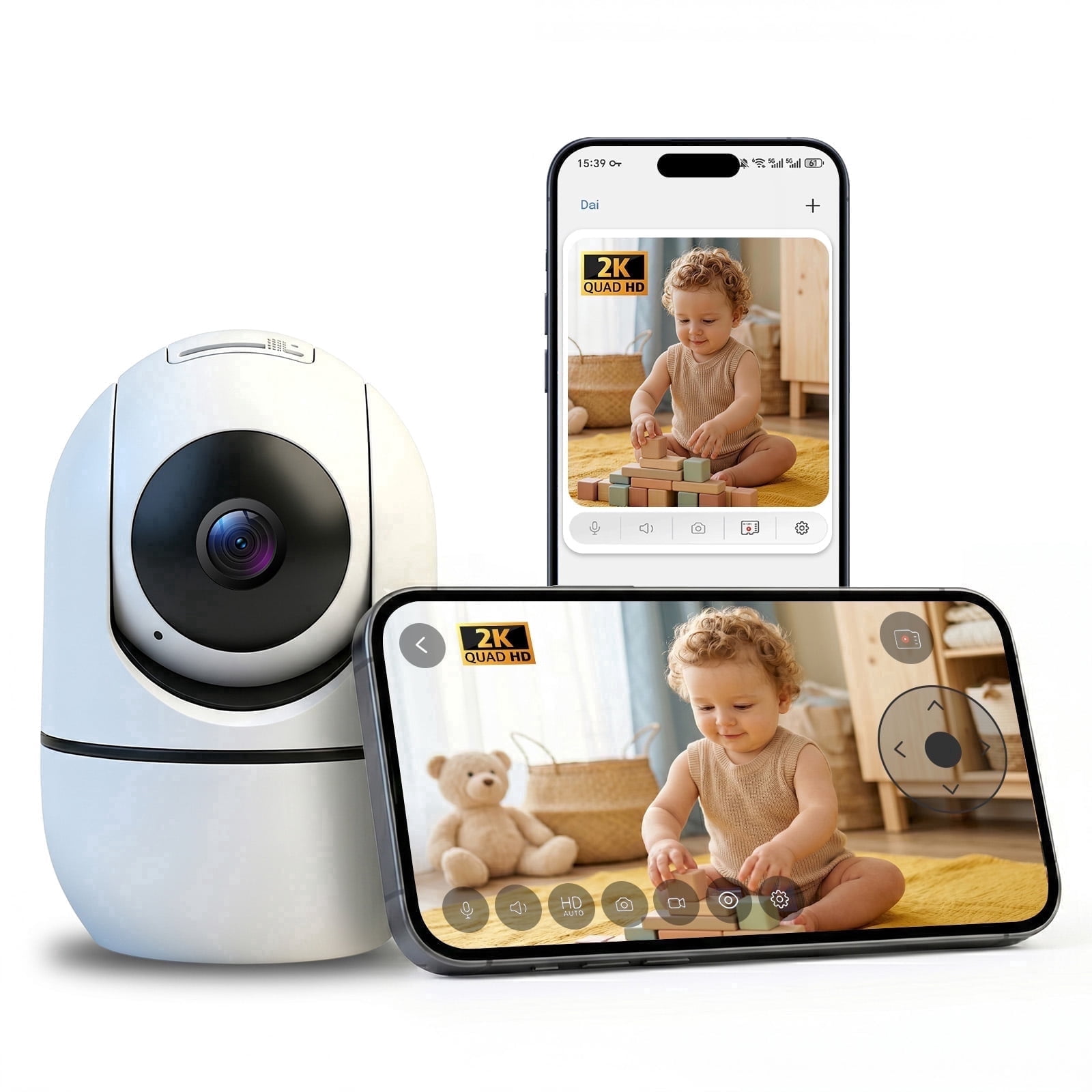 Kazilan Baby Monitor, 2K Nanny/Pet Camera, 2.4G/5GHz WiFi Indoor Camera for Home Security, Two-Way Talk, IR Night Vision, Motion Tracking, Siren Alarm