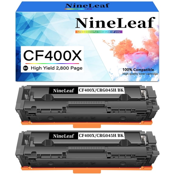 NineLeaf High Capacity Compatible Toner Cartridge Replacement for HP201X CF400X work for Color Laser Jet MFP M277dw M252dw M277n M277c6 Printer (Black,2 Pack)