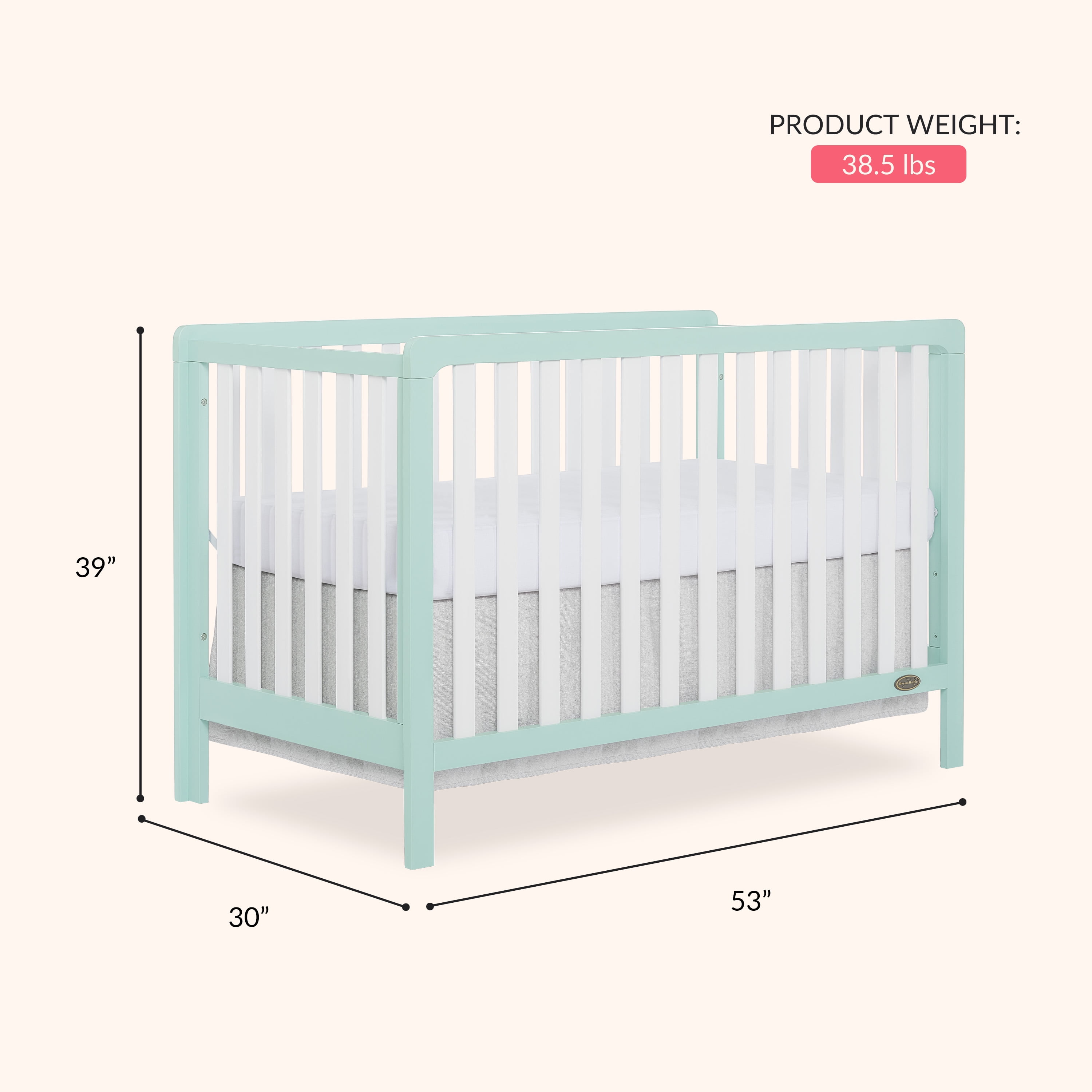 Dream On Me Ridgefield 5-in-1 Convertible Crib, Mint & White