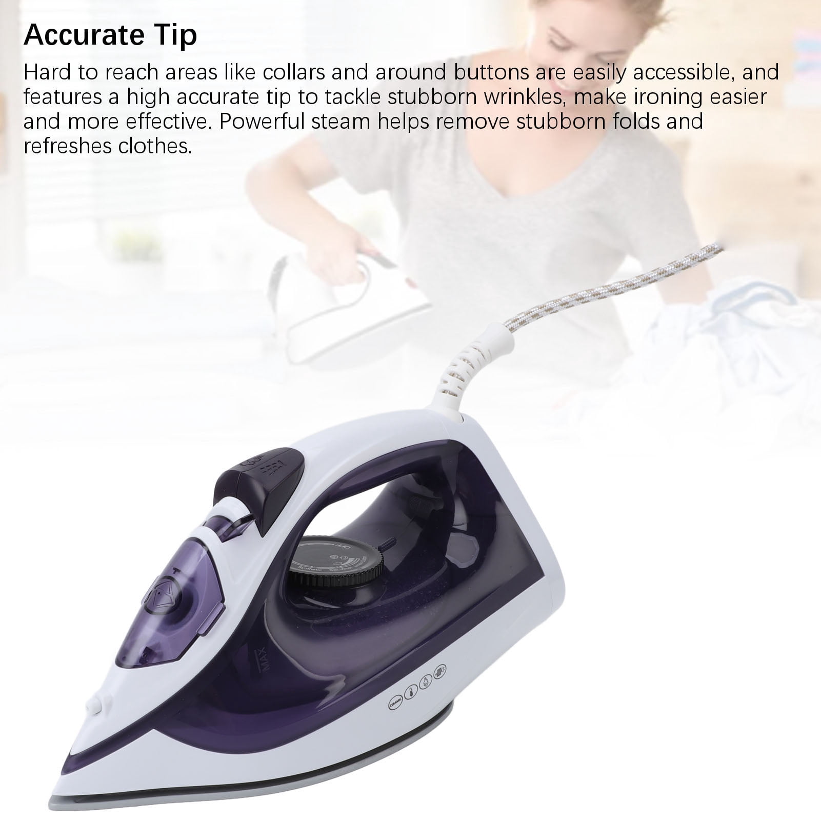 Nieyigj 1600W Steam Iron for Clothes with 210ml Water Tank, Professional Microsteam Holes Dry Wet Ironing Machine for Home and Travel, Purple (10.4 inches / 26.5 cm)