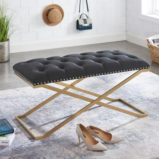 Imperial Capitonné Double Banc Avec Base D'Or X (Noir)