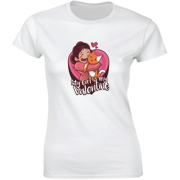 Cute Cartoon My Cat Is My Valentine - Valentine's Gift For Cat Lovers Women T-Shirt