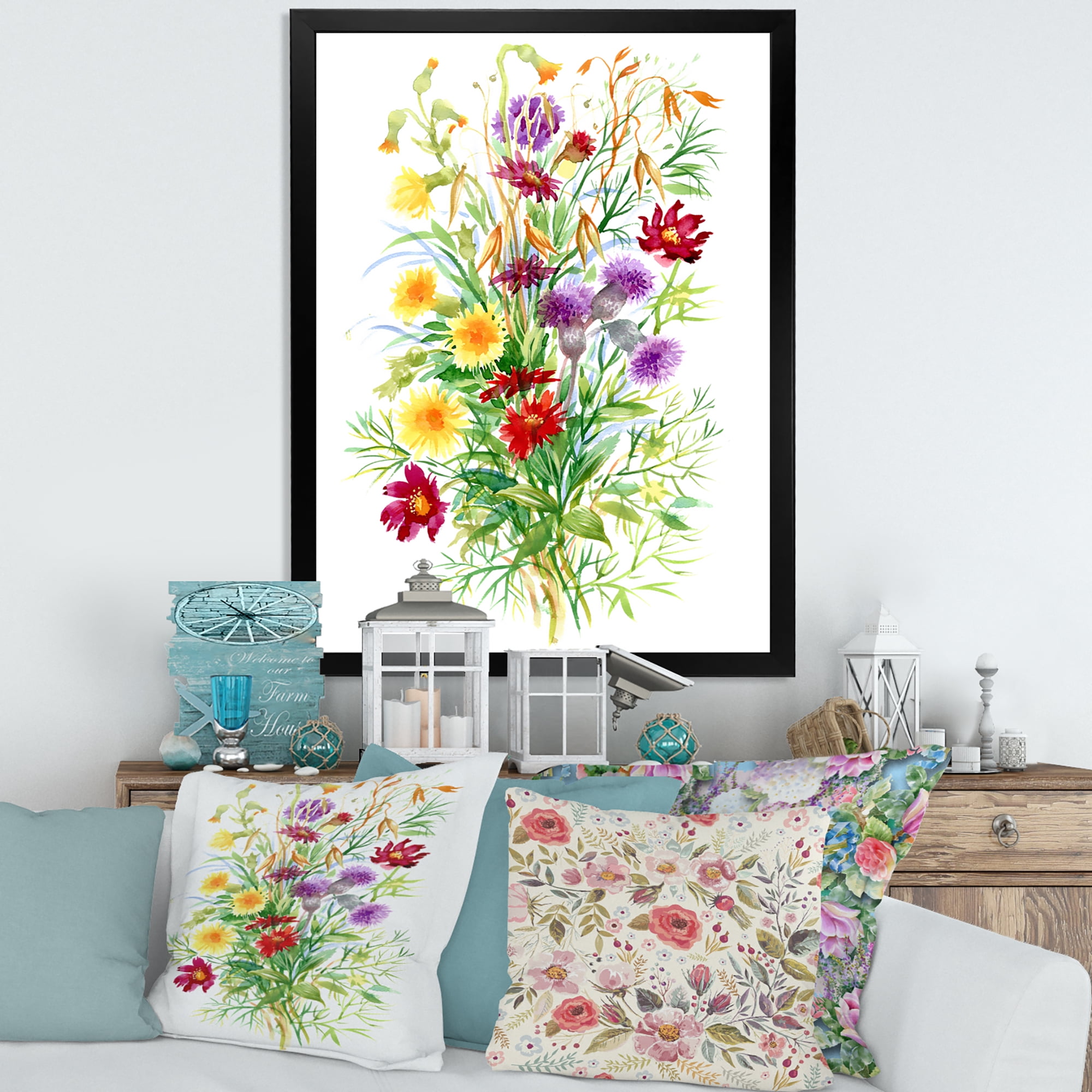 Designart 'Colorful Bouquet Of Wildflowers In Nature' Farmhouse Framed Art Print