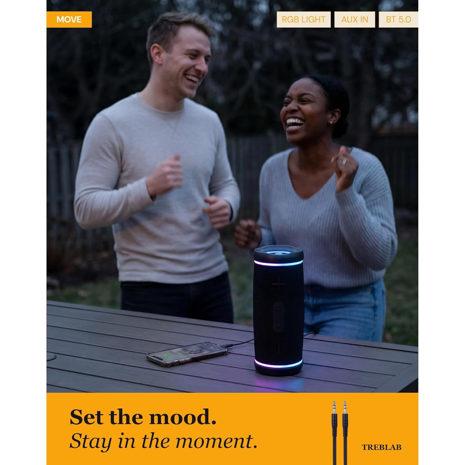 TREBLAB HD77 – Waterproof Bluetooth Speaker, 30W Loud 360° Sound, Deep Bass, IPX7, TWS Pairing, RGB Lights, 20H Battery, Portable Wireless Speaker for Outdoor, Beach, Camping, Party, Travel