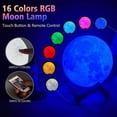 thumbnail image 3 of Lámpara de luna LED de 15 cm con control remoto, lámpara de luna 3D 16 colores de luz cambiantes, decoración de luna con soporte de madera luz de noche de luna portátil con masa, 3 of 5
