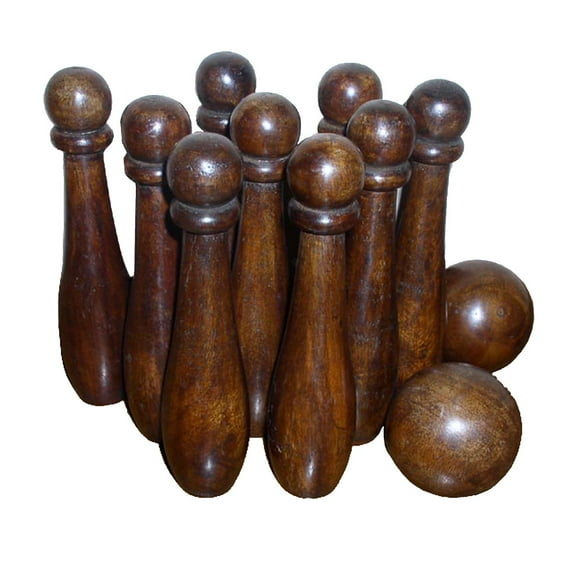 TreasureGurus Wooden 9 Pin Bowling Set Rustic Colonial Era Nine Pins Wood Game Primitive Decor
