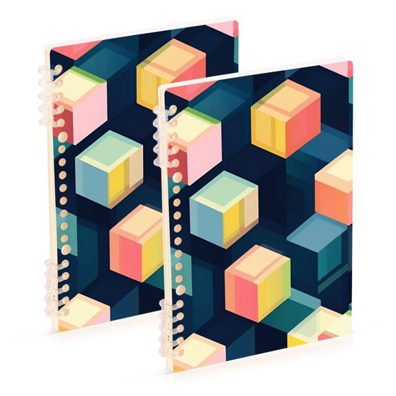 FORMRS 1-Subject Spiral Notebook 8" x 5" College Ruled 60 Refillable Sheet, Blue Cubes