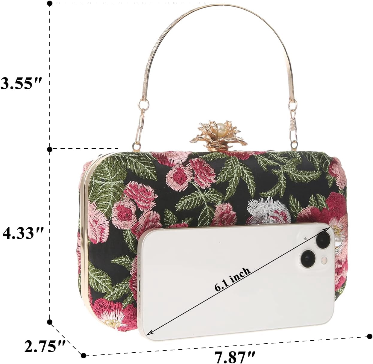 Womens Vintage Floral Embroidery Clutch Evening Handbag Shoulder Bags Purse for Wedding Party Prom