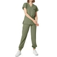 thumbnail image 2 of HAJWOH Womens Scrubs Sets Stretchy Nurse Uniform Short Sleeve V Neck Scrub Top & Jogger Pant Solid Color Scrub Suit with Multi Pocket Light Green M, 2 of 6