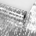 thumbnail image 4 of Q QIHANG 1.73' W x 32.8'L Small Gold Foil Lattice Mosaic Reflective Modern Style KTV Bar Wall Paper PVC Non-Pasted Wallpaper (Silver), 4 of 14