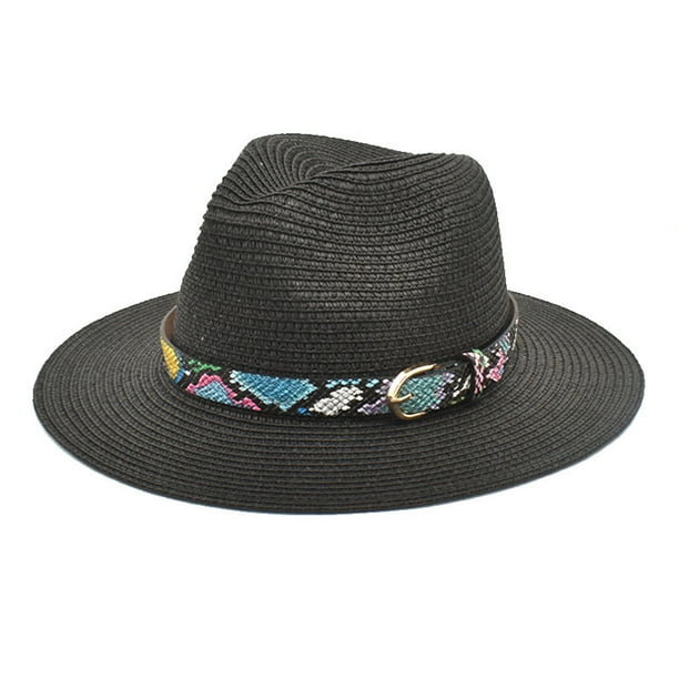 nsendm Male Hat Adult Bucket Hat Men 58 Adults Unisex Retro Western Cowboy  Riding Hat Leather Belt Wide Cap Straw Hat Hat Summer(Black, One Size) 