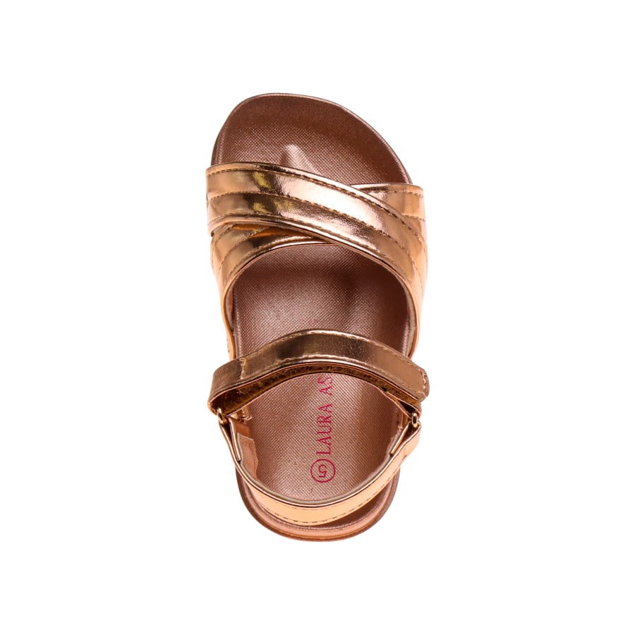 Laura Ashley Girls Hook & Loop Flat Heel Footbed Sandals (Toddler Sizes) - Rose Gold Metallic, 10
