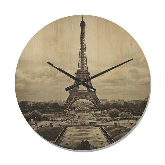 Designart 'Traditional View of Paris France ' Industrial Wood Wall Clock