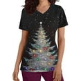 thumbnail image 5 of Feancey Christmas Scrub Tops Women Plus Size Casual Nursing Scrubs Holiday Casual Short Sleeve V Neck Tshirts Trendy Xmas Tree Graphic Tees Multicolor L, 5 of 5
