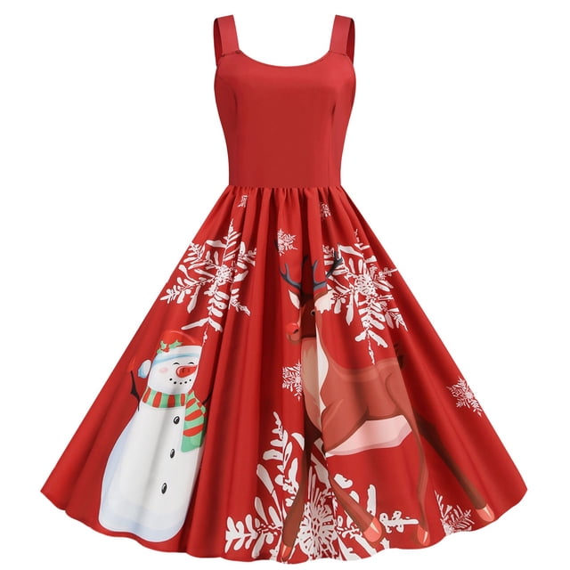 Fridja Robe de Noël Rétro à Capuche pour Femmes, Mode Décontractée, Manches Courtes, Ample
