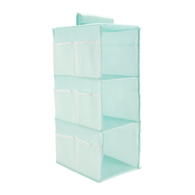 Organizador colgante de armario de 3 estantes, estantes de almacenamiento colgantes, estantes colgantes plegables para armario con cintas mágicas, azul
