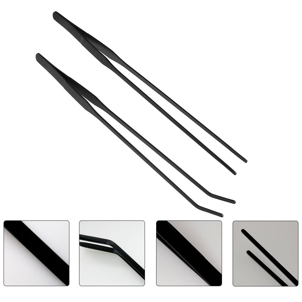 OULII 2-Pack Aquarium Fish Tweezers -Resistant Black Stainless Steel Tools for Cleaning and Maintenance