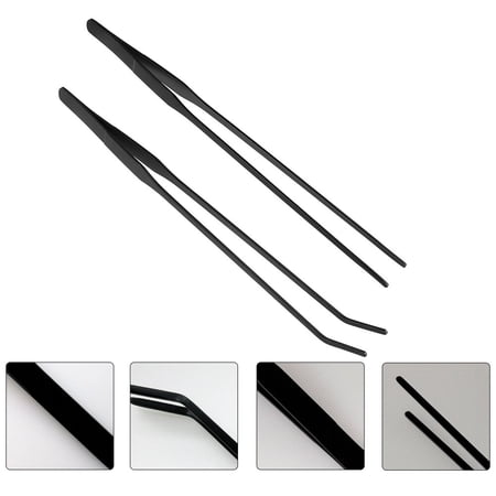 RENACLIPY 2Pcs Black Aquarium Tweezers Set Stainless Steel Crooked and Straight Plant Cleaning Tools
