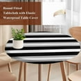 thumbnail image 3 of Black Grey Stripe Round Tablecloth 36-44 Inch Round Fitted Table Cloth with Elastic Edge, Minimalist Farmhouse Striped Waterproof Table Cover Protector for Outdoor Picnic Party Dining, 3 of 6