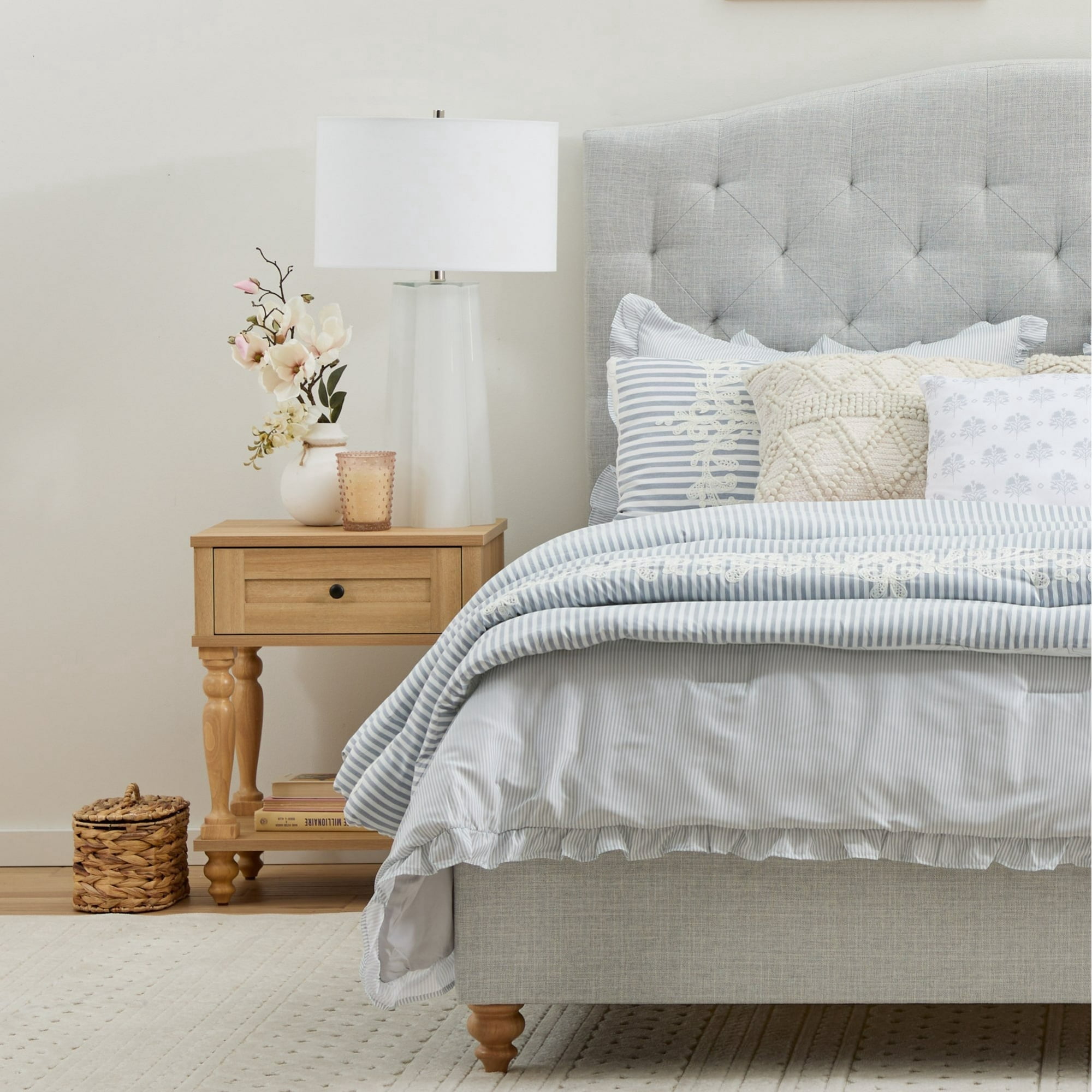 My Texas House Anna Diamond Tufted Upholstered Platform Bed, Twin, Gray