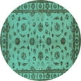 thumbnail image 1 of Ahgly Company Machine Washable Indoor Round Oriental Turquoise Blue Industrial Area Rugs, 4' Round, 1 of 4
