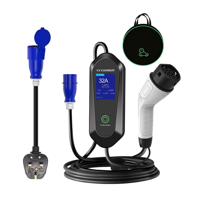 Riwesomey Metal 32A 7KW 5M monofásico 3PIN tipo 2 Cable de carga CEE con pantalla LCD EV cargador portátil Vehículos, repuestos y accesorios Mis