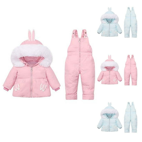 guisaled Snow Suit for Babies 12-18 Months Winter Hooded Warm Snow Bib Pant and Puffer Jackets Lightweight 2 Piece Snowsuits