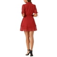 thumbnail image 3 of INSPIRE CHIC Women's Dress Peter Pan Collar Ruffle Cuff A-Line Layered Dress S Red, 3 of 6