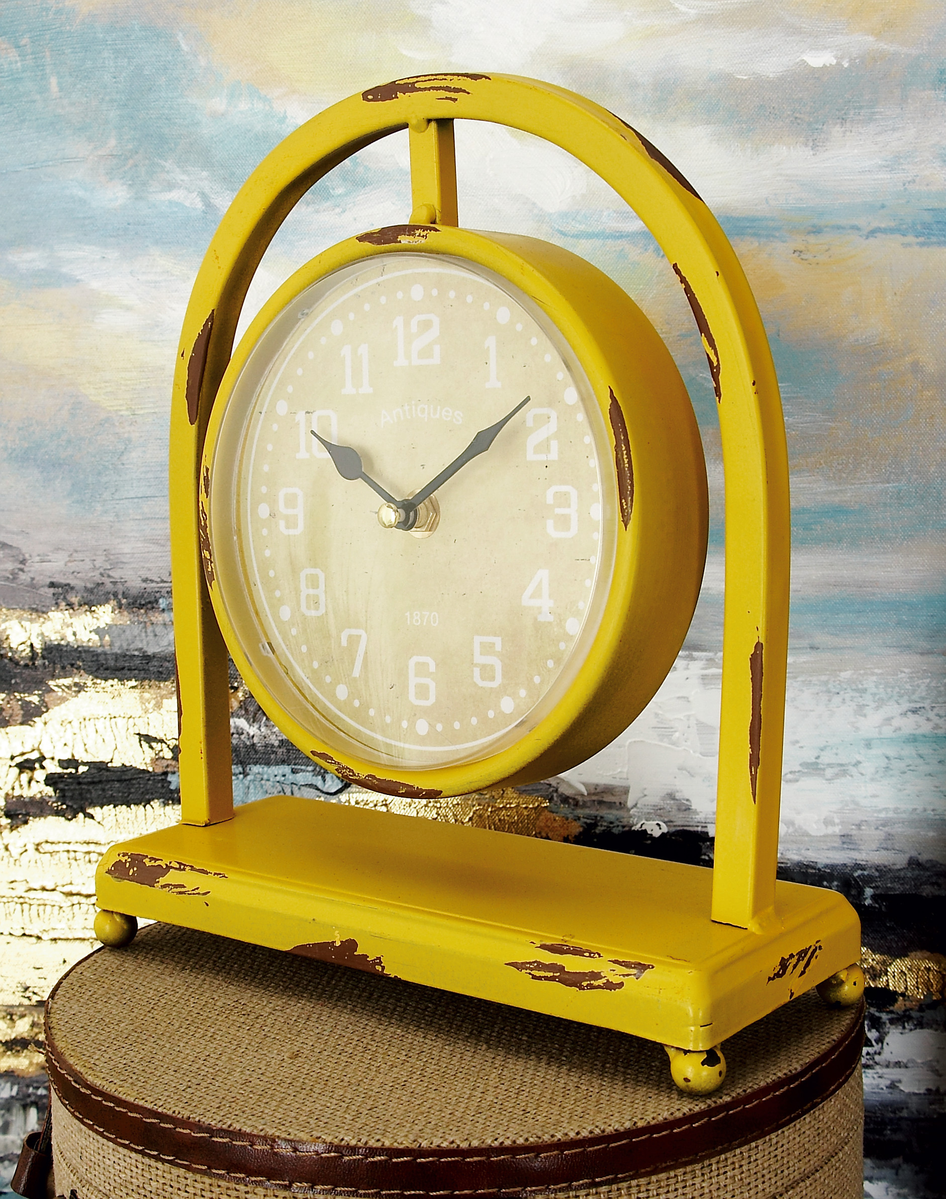 DecMode Set of 4 eclectic 11 inch suspended iron table clocks