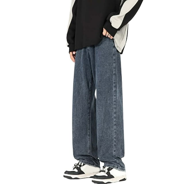 WTXUE Jeans pour Hommes, Pantalons Jeans Amples Cargo Mode Taille Décontractée Rétro pour Hommes Droits Grands Pantalons pour Hommes (Gris Foncé, TTG)