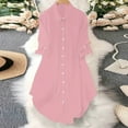thumbnail image 2 of FRSASU Women's 3/4 Length Sleeve Tunic Tops Solid Color Lapel T Shirts Button Long Blouses Pink, 2 of 6