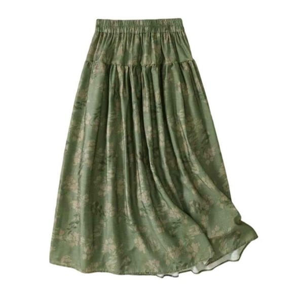 COM1950s Skirts for Women, Summer Skirts for Women, Women's Summer Casual Printed and Linen A-Line Elastic Waist Skirt, Women's Skirts for Summer, Women's Summer Skirts, Women's Summer Skirts
