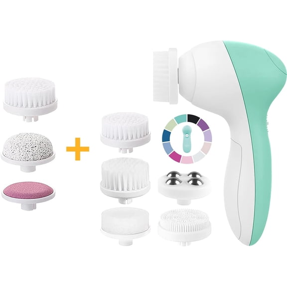 BYXAS Facial Cleansing Brush Silicone Face Scrubber: 7 in 1 FBS-D Electric Exfoliating Rotating Massage Device Waterproof Deep Cleaning Exfoliation Spa Machine - Electronic Skin Care Wash(Green)