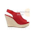 thumbnail image 3 of BLISSFUL STEP Sandales à Talons Hauts Espadrilles Mode pour Femmes Bout Ouvert Rouge 5.5, 3 of 6