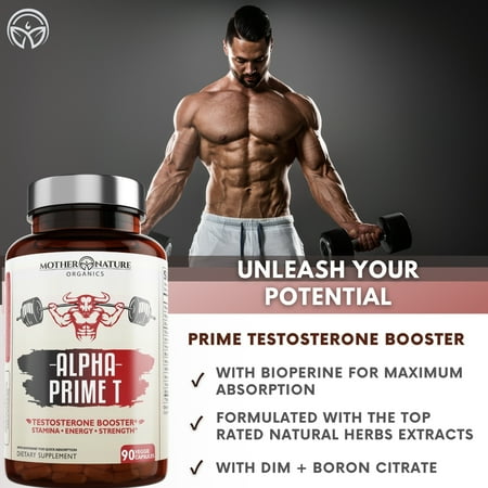 Mother Nature Organics 90ct Testosterone Booster for Men Male Enhance w. Tongkat Ali Ashwagandha Horny Goat Weed+