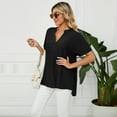 thumbnail image 2 of FJUCHAI Womens Shirts V Neck Short Sleeve Buttons Tops Tee Solid Color Blouse Loose Fit S-XXL, 2 of 10